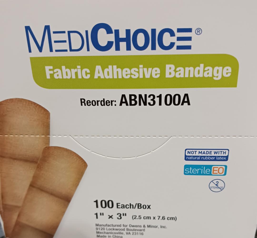 Fabric Adhesive Bandages, 1" x 3", 100/Box