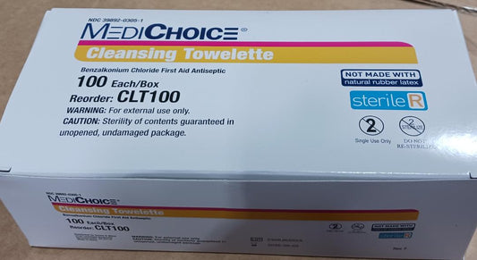 Cleansing Towelette, Benzalkonium Chloride First Aid Antiseptic, 100/Box