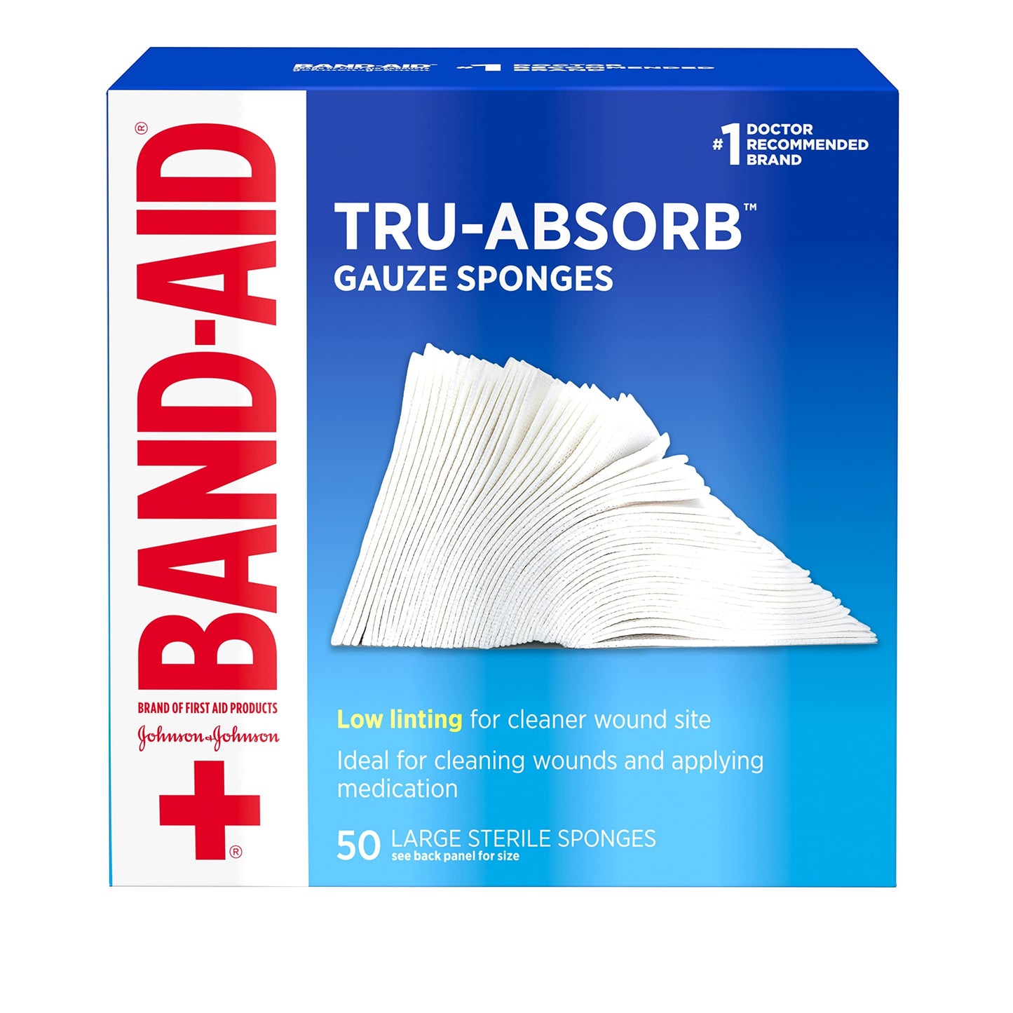 Band-Aid Tru-Absorb Gauze Sponges, Large 4" x 4", Sterile, 50/Box